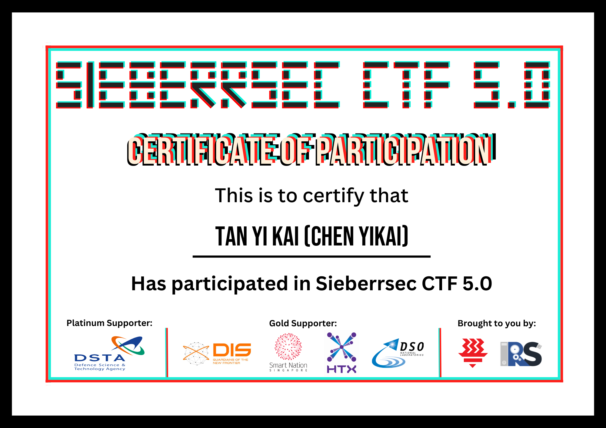 SIEBERRSEC CTF 5.0 Certificate